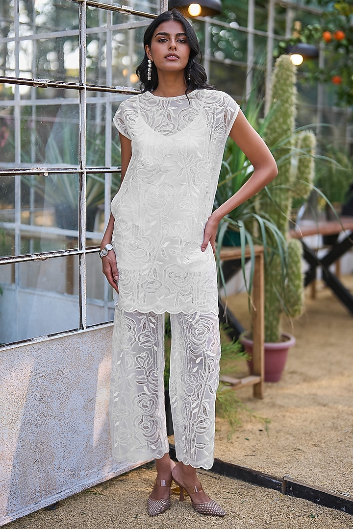 Ivory Recycled Polyester Longline Top by Dash and Dot at Pernia's Pop Up Shop