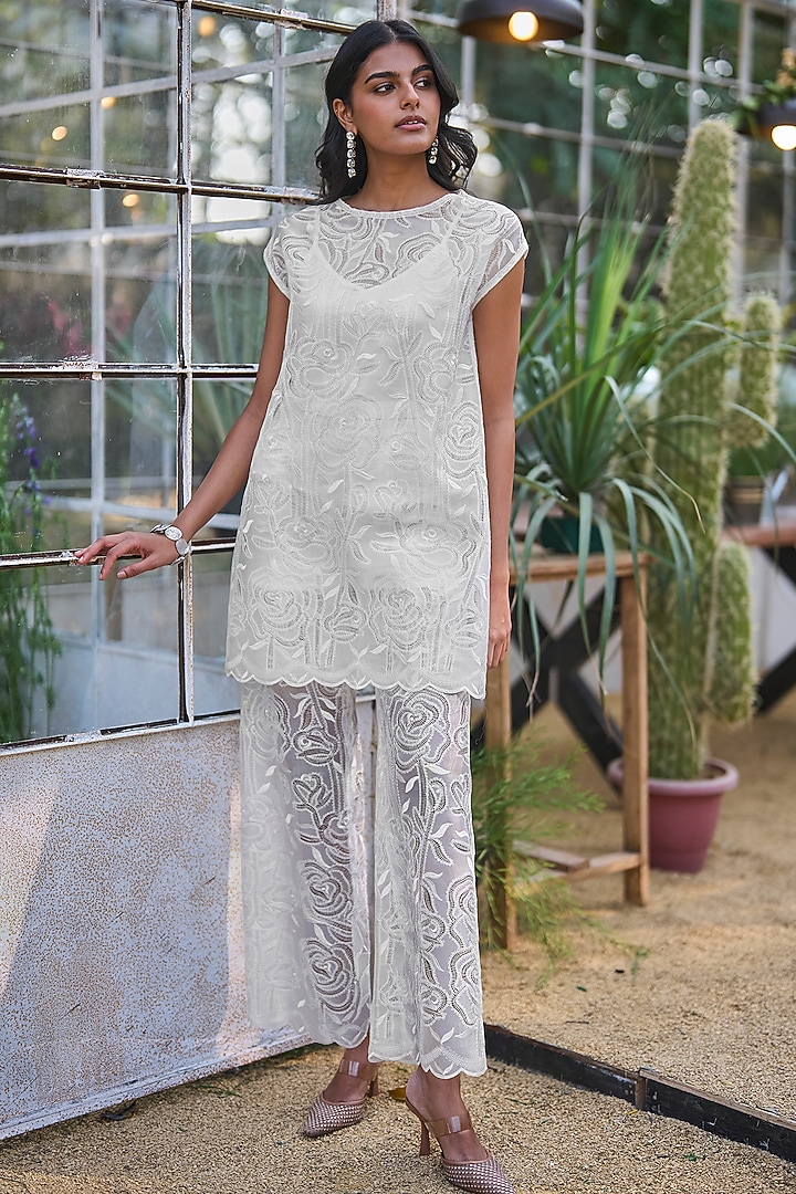 Ivory Recycled Polyester Longline Top by Dash and Dot at Pernia's Pop Up Shop