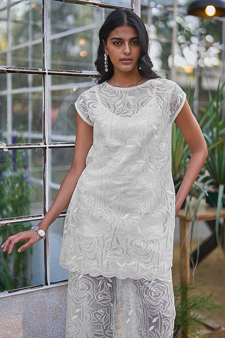Ivory Recycled Polyester Longline Top by Dash and Dot at Pernia's Pop Up Shop