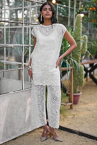 Ivory Recycled Polyester Pants by Dash and Dot