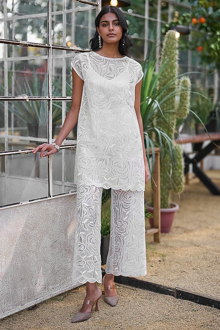 Ivory Recycled Polyester Longline Co-Ord Set by Dash and Dot at Pernia's Pop Up Shop