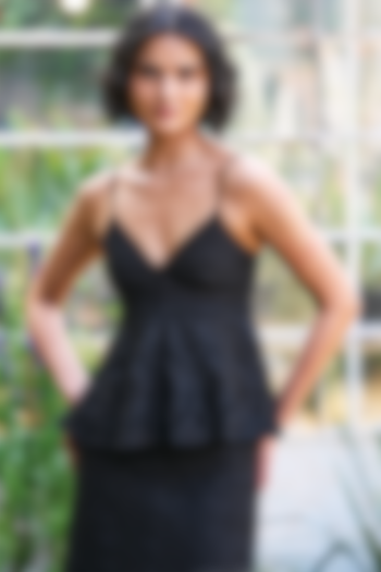 Black Recycled Polyester Strappy Peplum Top by Dash and Dot at Pernia's Pop Up Shop