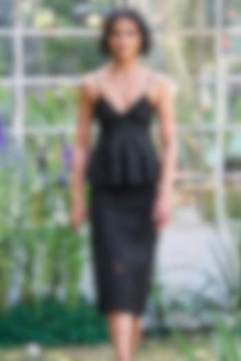 Black Recycled Polyester Midi Skirt by Dash and Dot at Pernia's Pop Up Shop