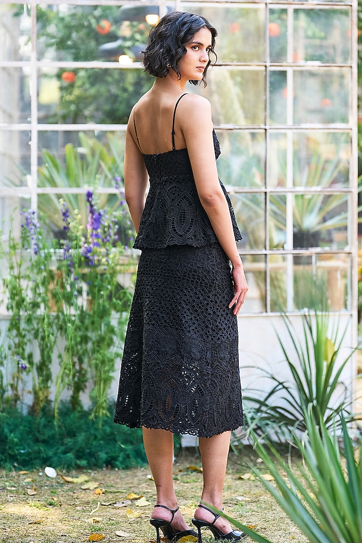 Black Recycled Polyester Midi Skirt by Dash and Dot at Pernia's Pop Up Shop