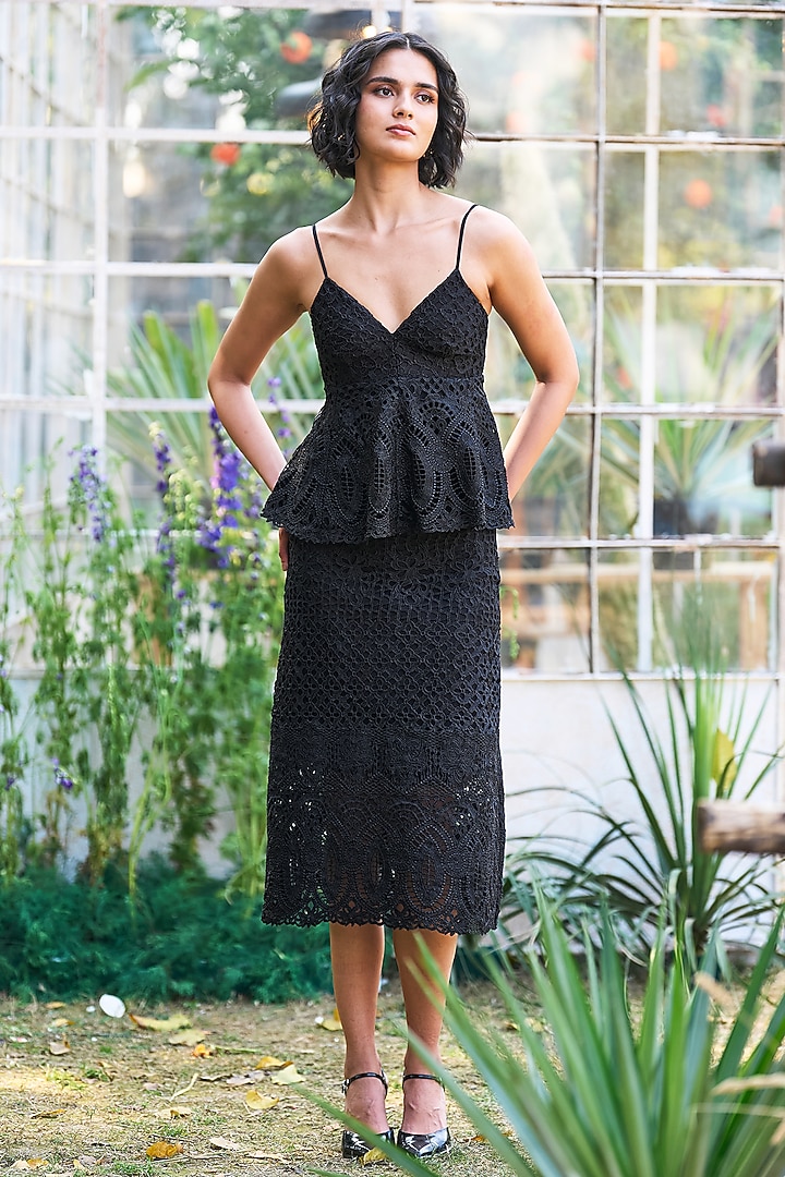 Black Recycled Polyester Midi Skirt by Dash and Dot at Pernia's Pop Up Shop