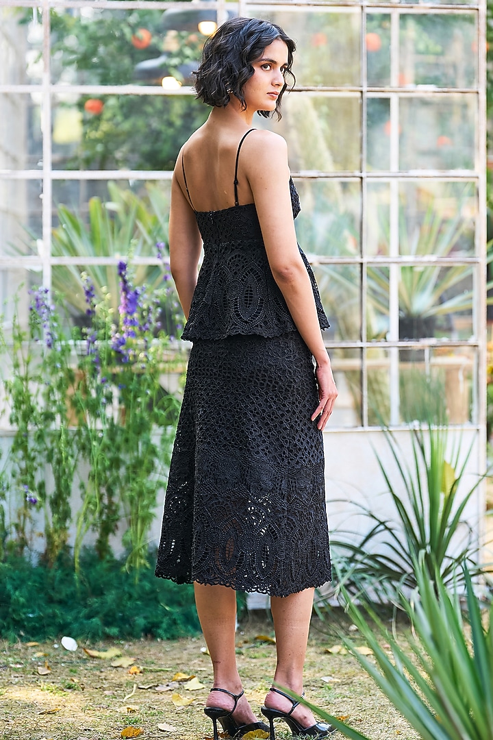 Black Recycled Polyester Midi Skirt Set by Dash and Dot at Pernia's Pop Up Shop
