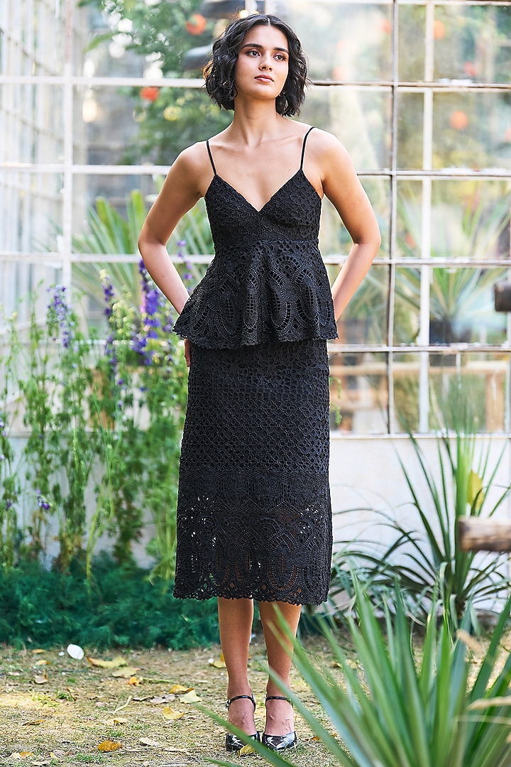 Black Recycled Polyester Midi Skirt Set by Dash and Dot at Pernia's Pop Up Shop