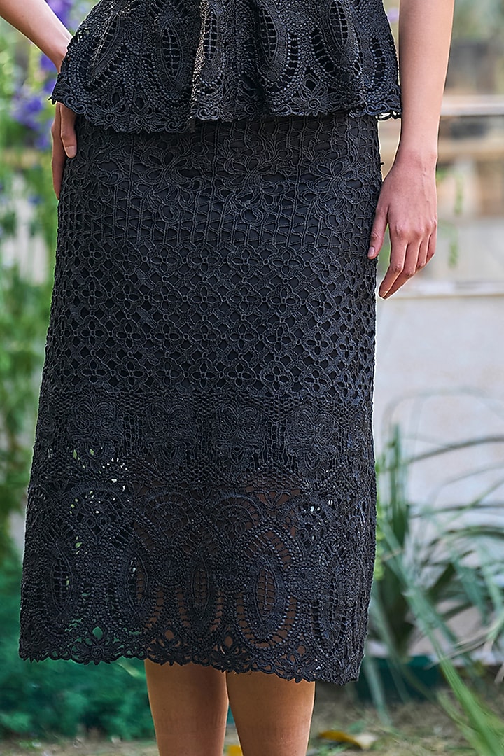 Black Recycled Polyester Midi Skirt Set by Dash and Dot at Pernia's Pop Up Shop