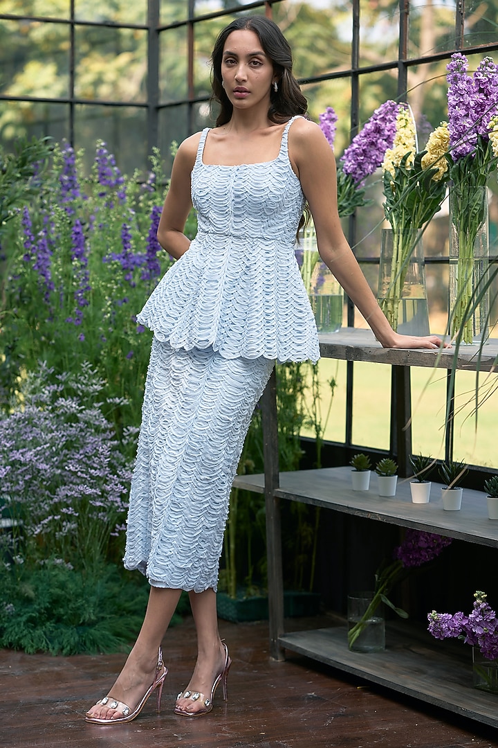 Ice Blue Organic Viscose Peplum Top by Dash and Dot at Pernia's Pop Up Shop