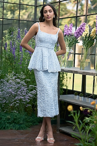 Ice Blue Organic Viscose Midi Skirt by Dash and Dot