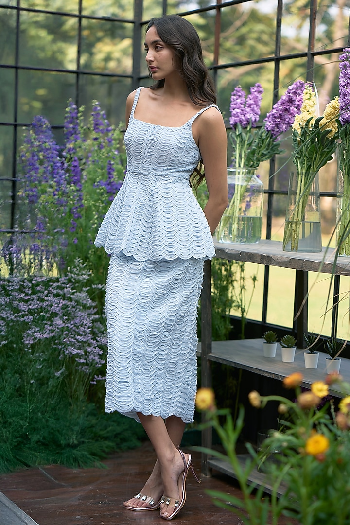 Ice Blue Organic Viscose Midi Skirt by Dash and Dot at Pernia's Pop Up Shop