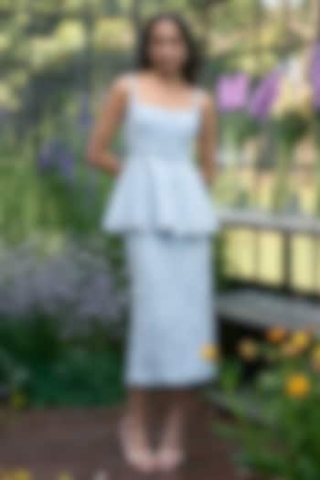 Ice Blue Organic Viscose Midi Skirt Set by Dash and Dot at Pernia's Pop Up Shop