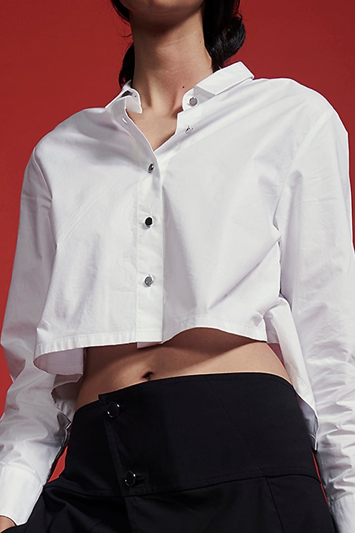 White Cotton Cropped Shirt by Dash and Dot