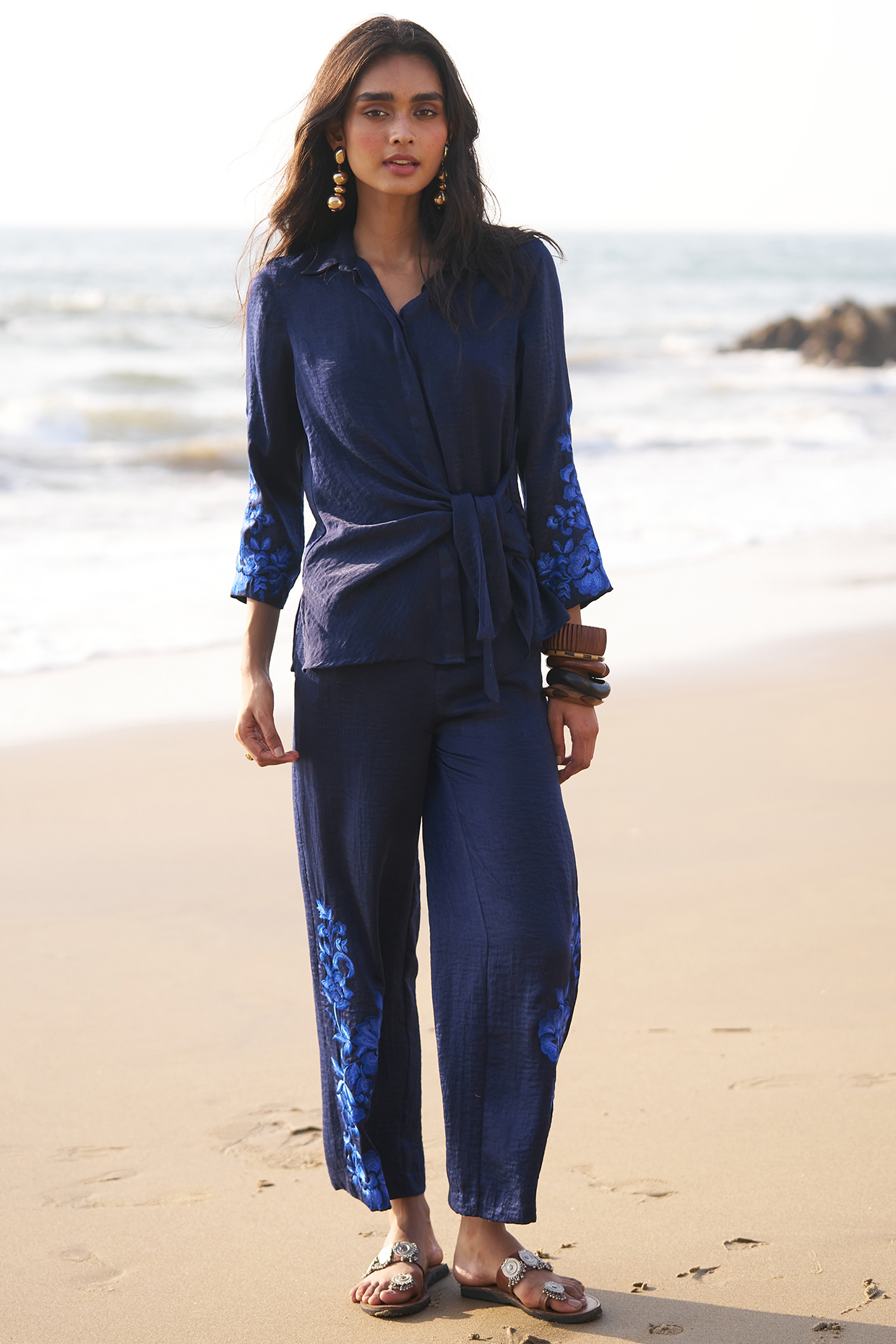 Blue Hammered Satin Pant Set by Dash and Dot at Pernia's Pop Up Shop