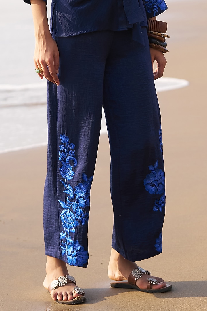 Blue Hammered Satin Pant Set by Dash and Dot at Pernia's Pop Up Shop