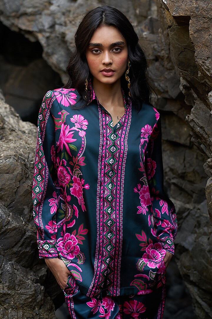 Bottle Green Recycled Polyester Printed Co-Ord Set by Dash and Dot at Pernia's Pop Up Shop
