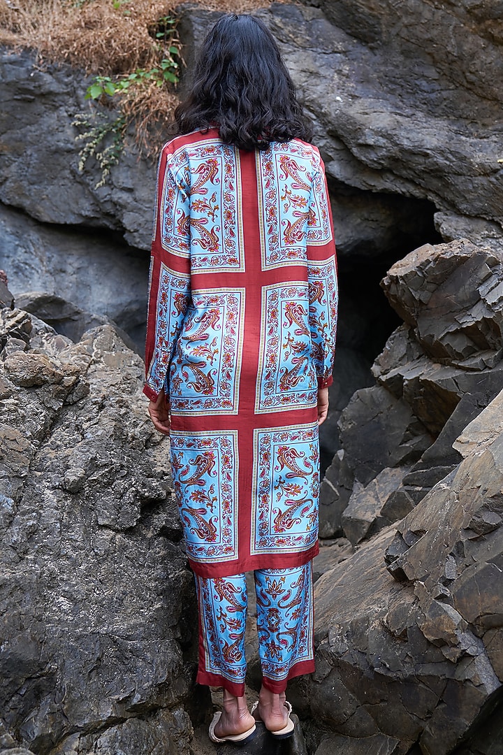 Dusty Pastel Blue Slub Fabric Printed Co-Ord Set by Dash and Dot at Pernia's Pop Up Shop