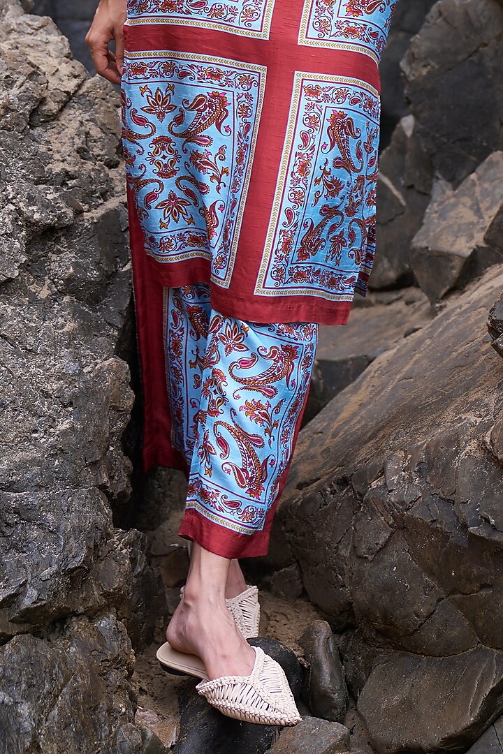 Dusty Pastel Blue Slub Fabric Printed Co-Ord Set by Dash and Dot at Pernia's Pop Up Shop