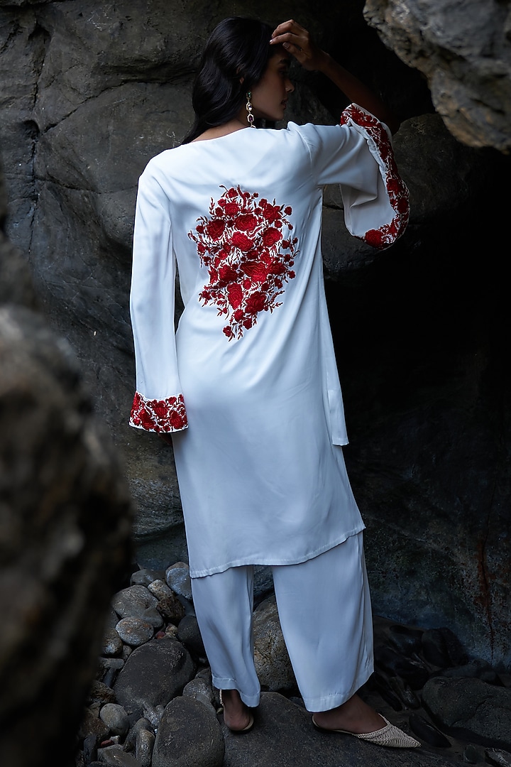 Ivory Organic Viscose Embroidered Co-Ord Set by Dash and Dot at Pernia's Pop Up Shop