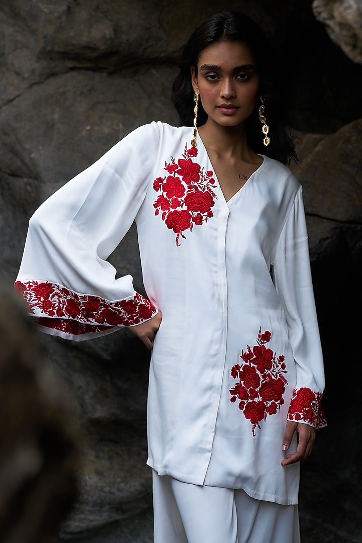 Ivory Organic Viscose Embroidered Co-Ord Set by Dash and Dot at Pernia's Pop Up Shop