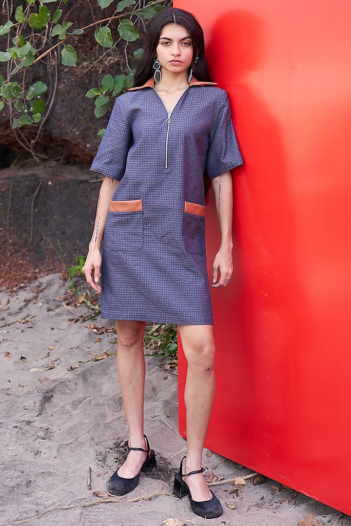 Indigo Cotton & Jacquard Mini Dress by Dash and Dot