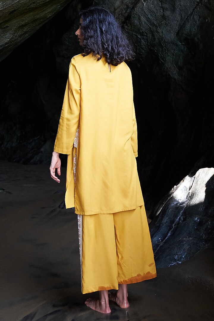 Yellow Rayon Embroidered Co-Ord Set by Dash and Dot at Pernia's Pop Up Shop
