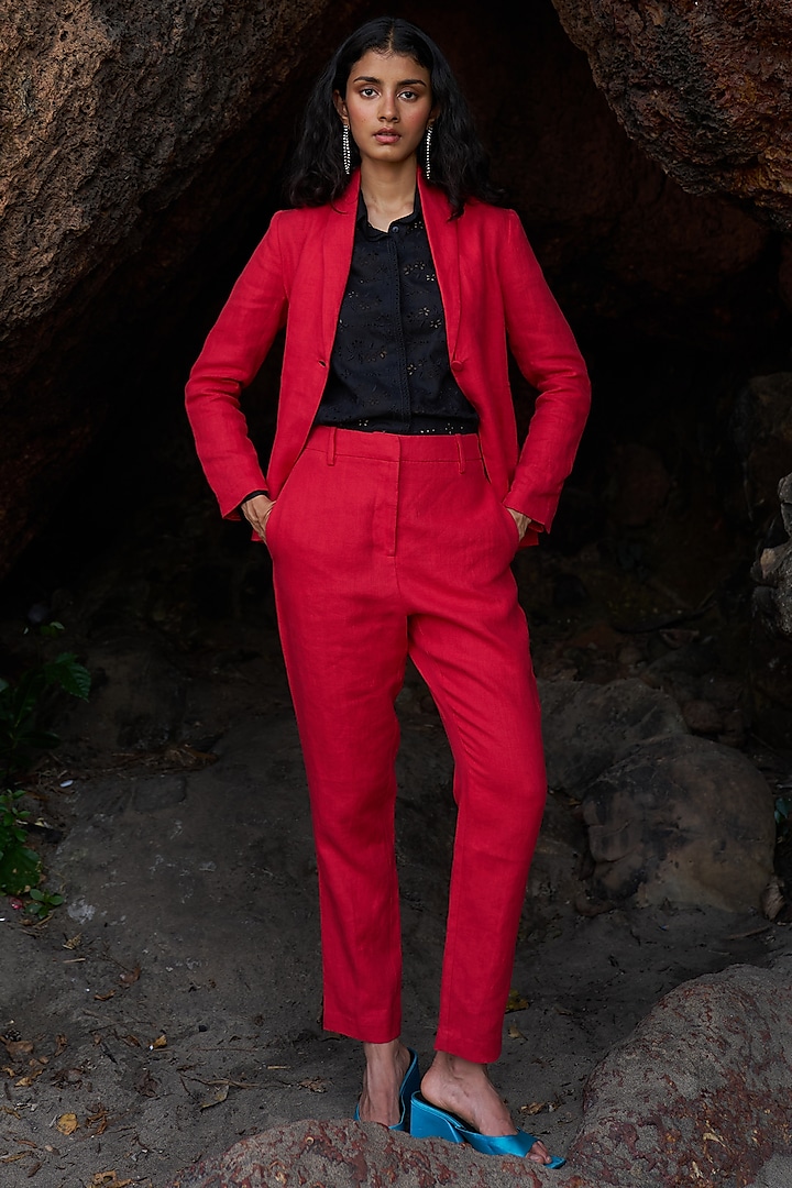 Red Linen Blazer Set by Dash and Dot