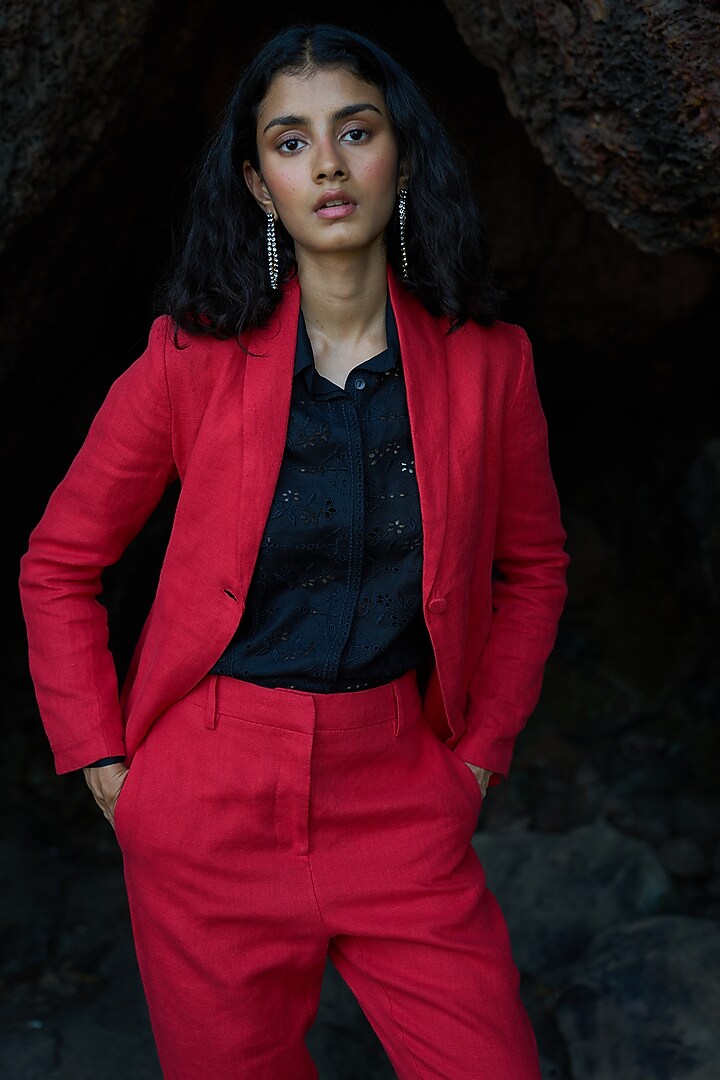 Red Linen Blazer Set by Dash and Dot at Pernia's Pop Up Shop