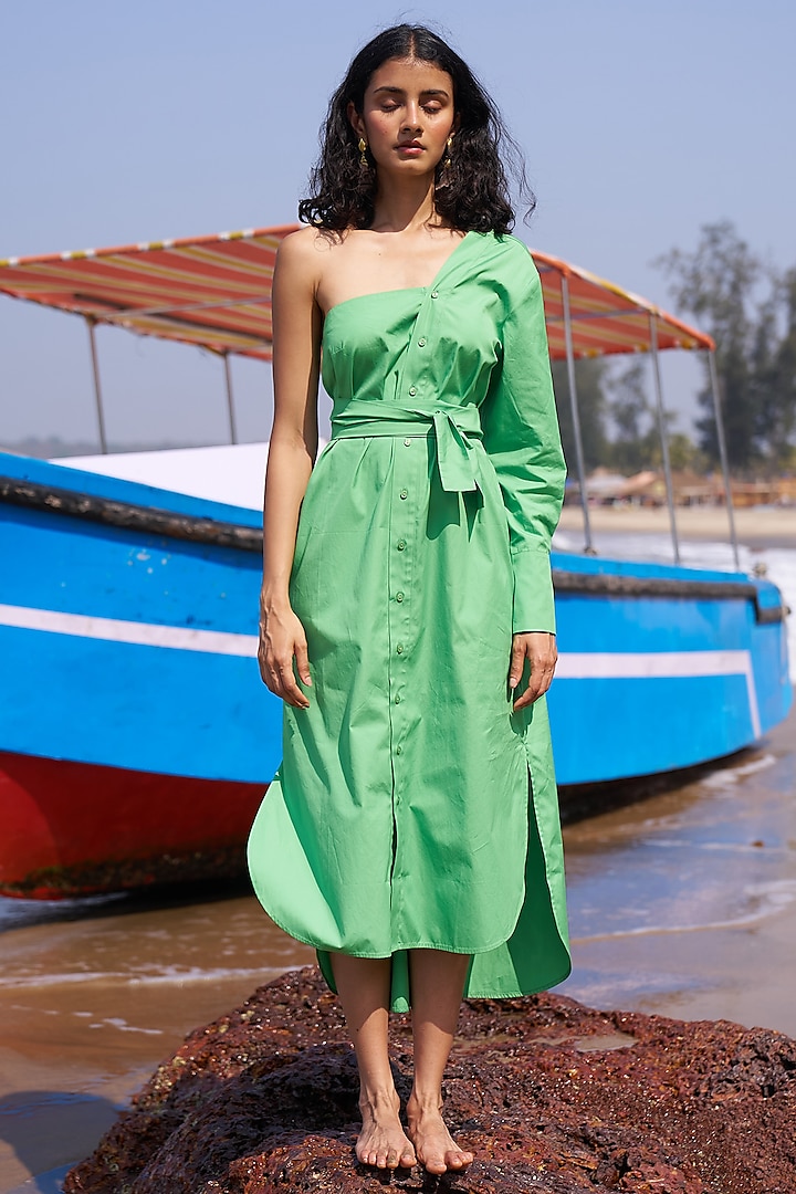 Green Organic Cotton Midi Shirt Dress by Dash and Dot at Pernia's Pop Up Shop