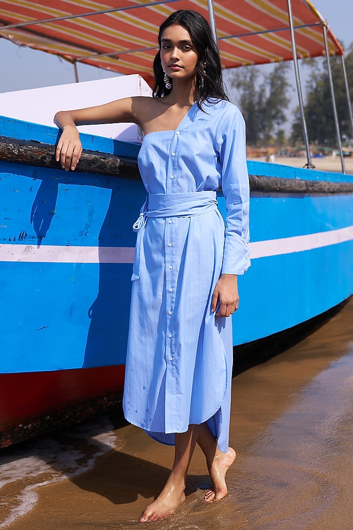 Blue Organic Cotton Midi Shirt Dress by Dash and Dot at Pernia's Pop Up Shop