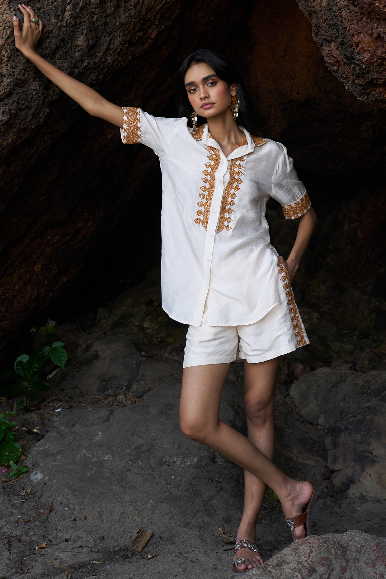 White Viscose Embroidered Co-Ord Set by Dash and Dot