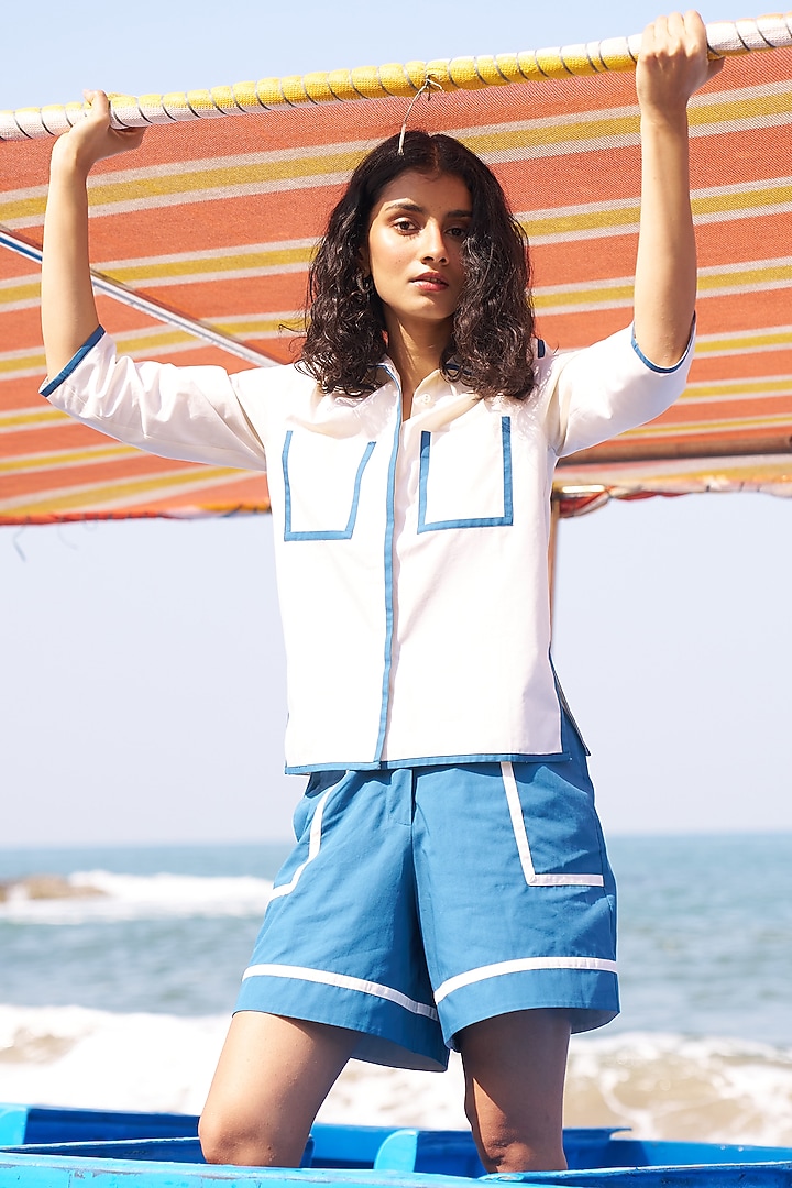 Off-White & Teal Organic Cotton Co-Ord Set by Dash and Dot at Pernia's Pop Up Shop