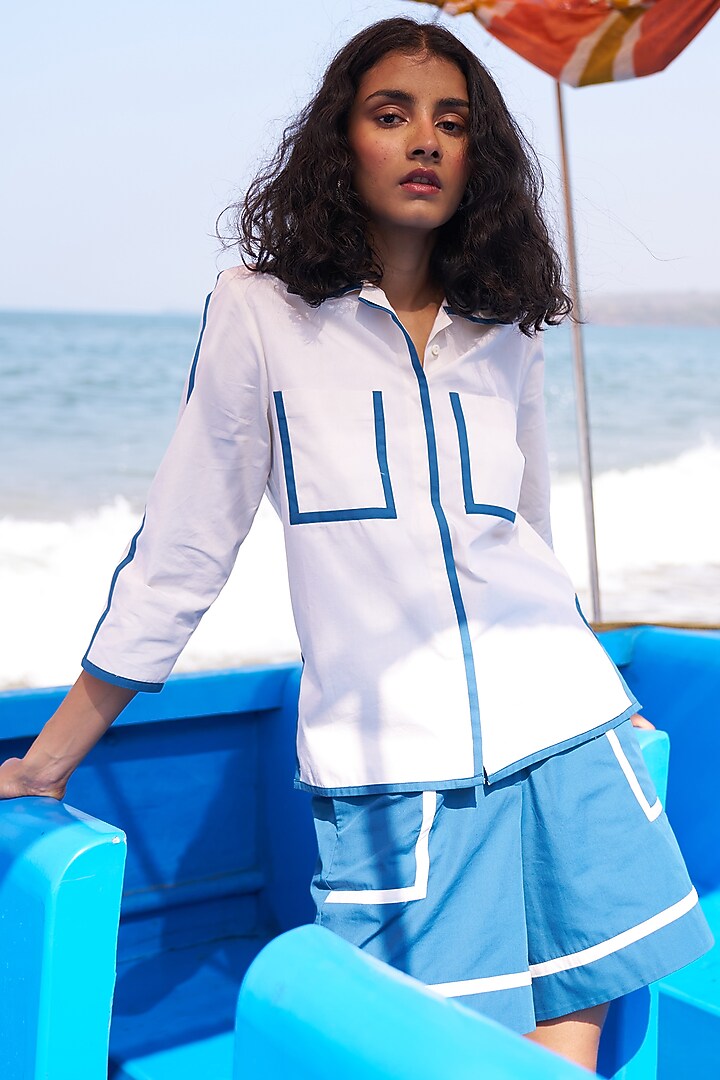 Off-White & Teal Organic Cotton Co-Ord Set by Dash and Dot at Pernia's Pop Up Shop
