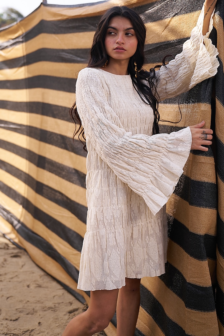 Off-White Cotton Smocked Mini Summer Dress by Dash and Dot at Pernia's Pop Up Shop