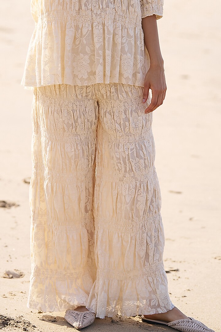 Off-White Cotton Smocked Co-Ord Set by Dash and Dot at Pernia's Pop Up Shop
