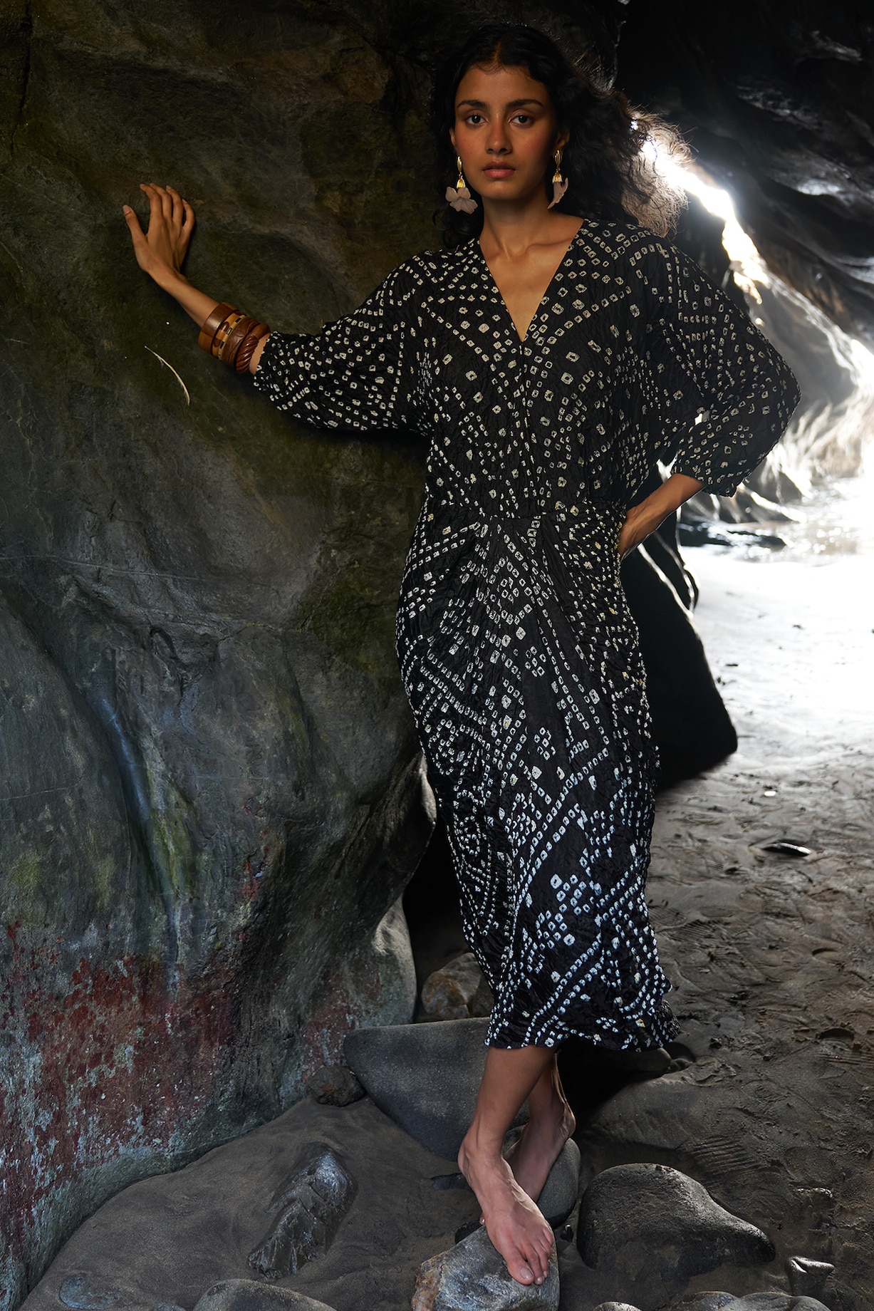 Bandhani Tie Dye Black Dress Black Viscose Tie-Dye Bandhani Draped