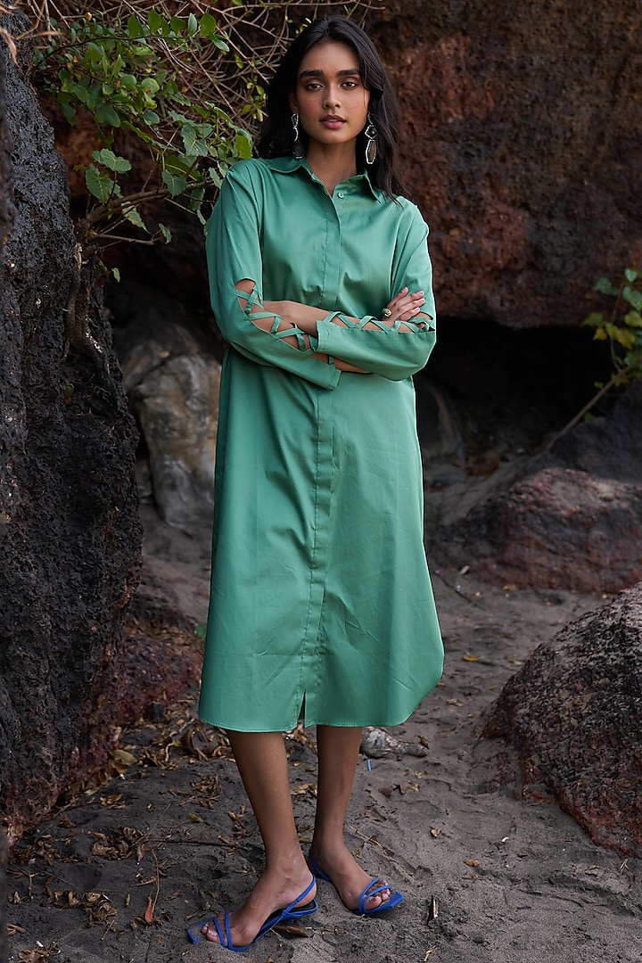 Green Organic Cotton Midi Shirt Dress by Dash and Dot at Pernia's Pop Up Shop