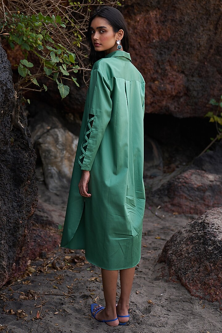 Green Organic Cotton Midi Summer Shirt Dress by Dash and Dot at Pernia's Pop Up Shop
