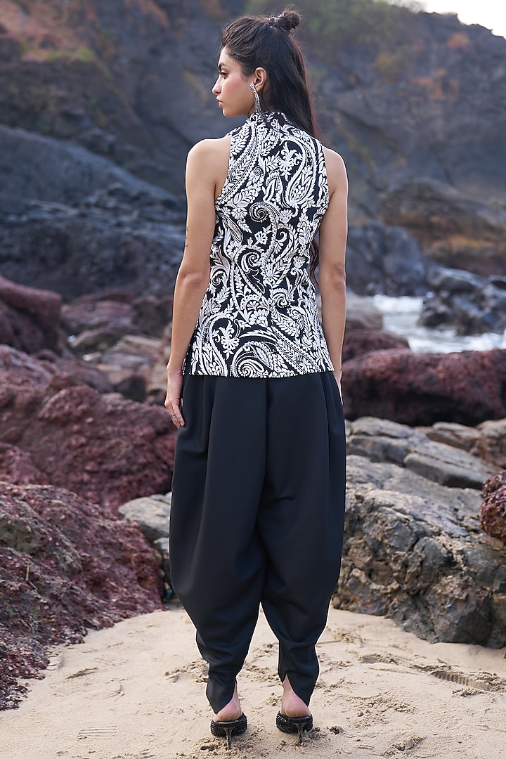 Black Polyester & Viscose Cowl Pant Set by Dash and Dot at Pernia's Pop Up Shop