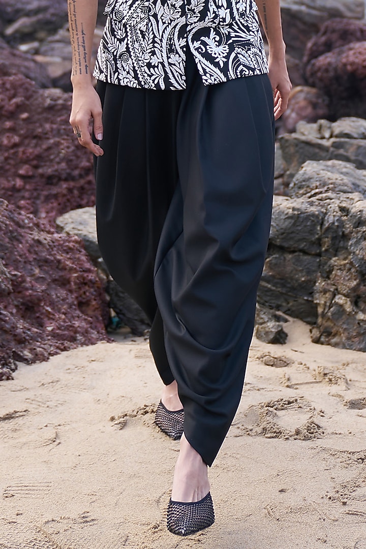 Black Polyester & Viscose Cowl Pant Set by Dash and Dot at Pernia's Pop Up Shop