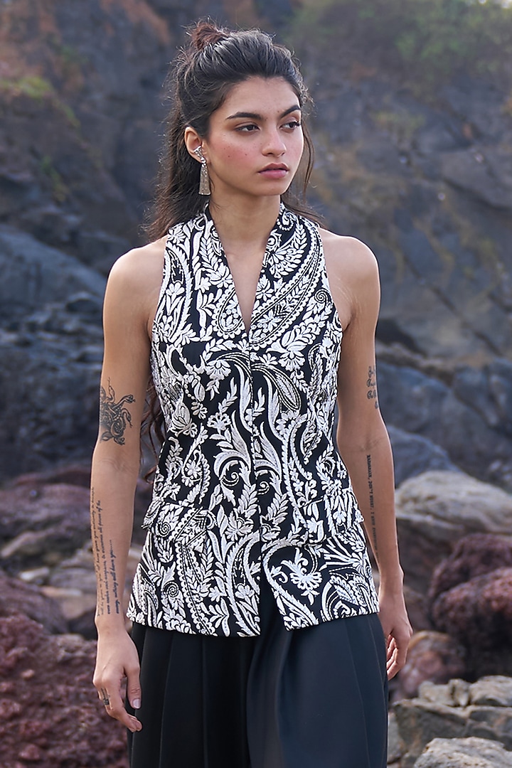 Black Polyester & Viscose Cowl Pant Set by Dash and Dot at Pernia's Pop Up Shop