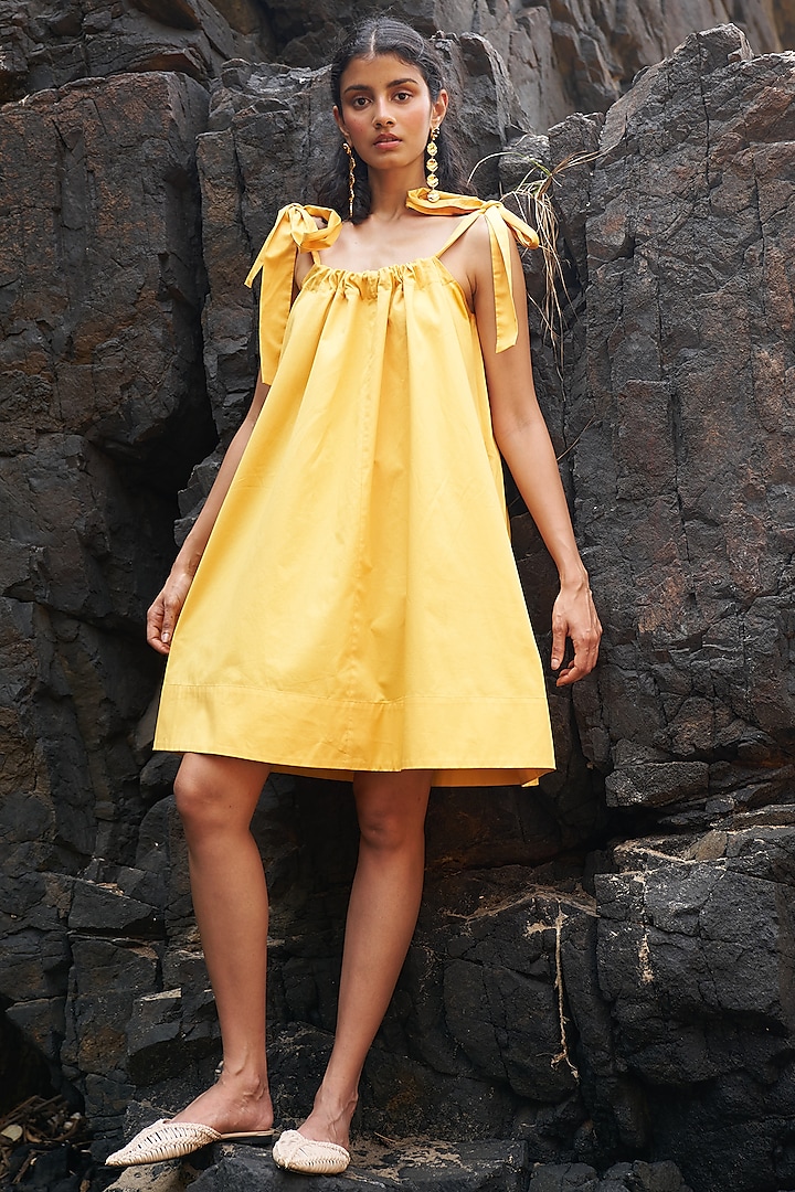 Sunflower Yellow Organic Cotton Mini Flared Dress by Dash and Dot