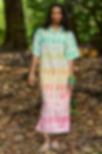 Multi-Colored Viscose & Linen Hand Painted Midi Summer Shirt Dress by Dash and Dot at Pernia's Pop Up Shop