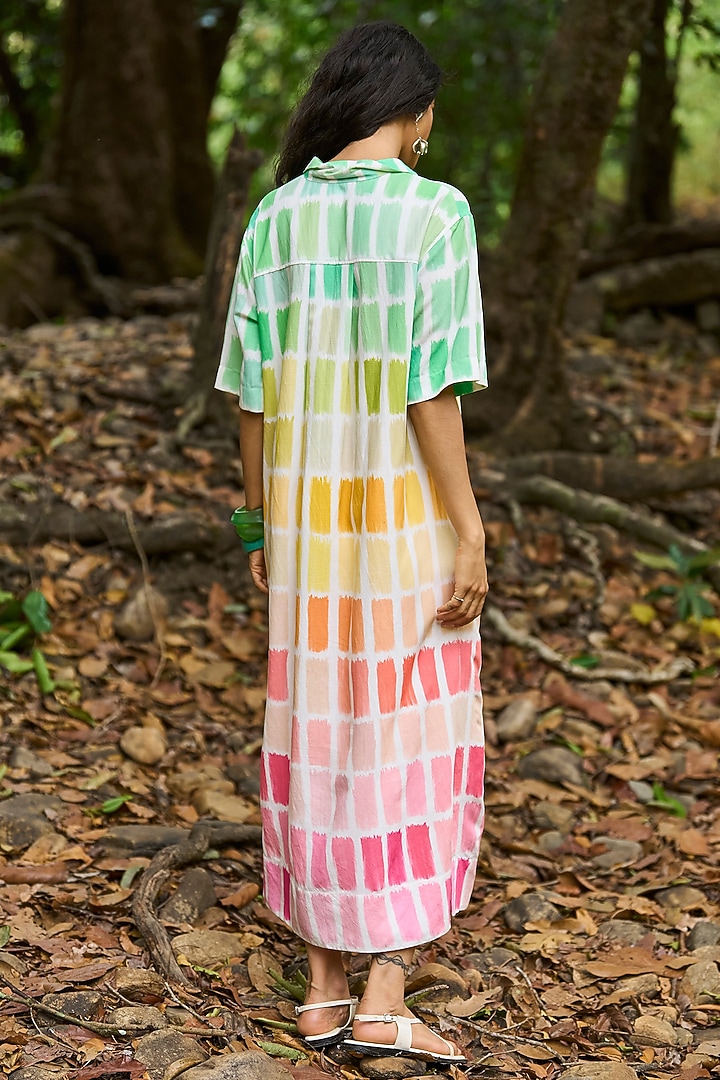 Pernia's Pop Up Shop - Dash And Dot Women Multi-Colored Viscose & Linen Hand Painted Midi Shirt Dress