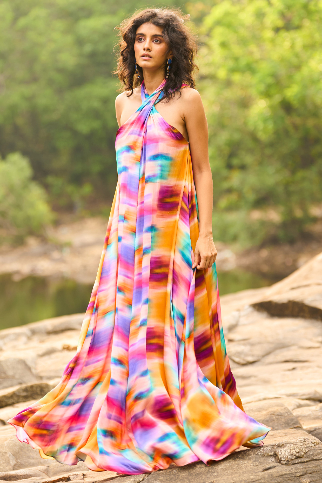 Multi-Colored Viscose Hand Painted Maxi Summer Dress by Dash and Dot at Pernia's Pop Up Shop