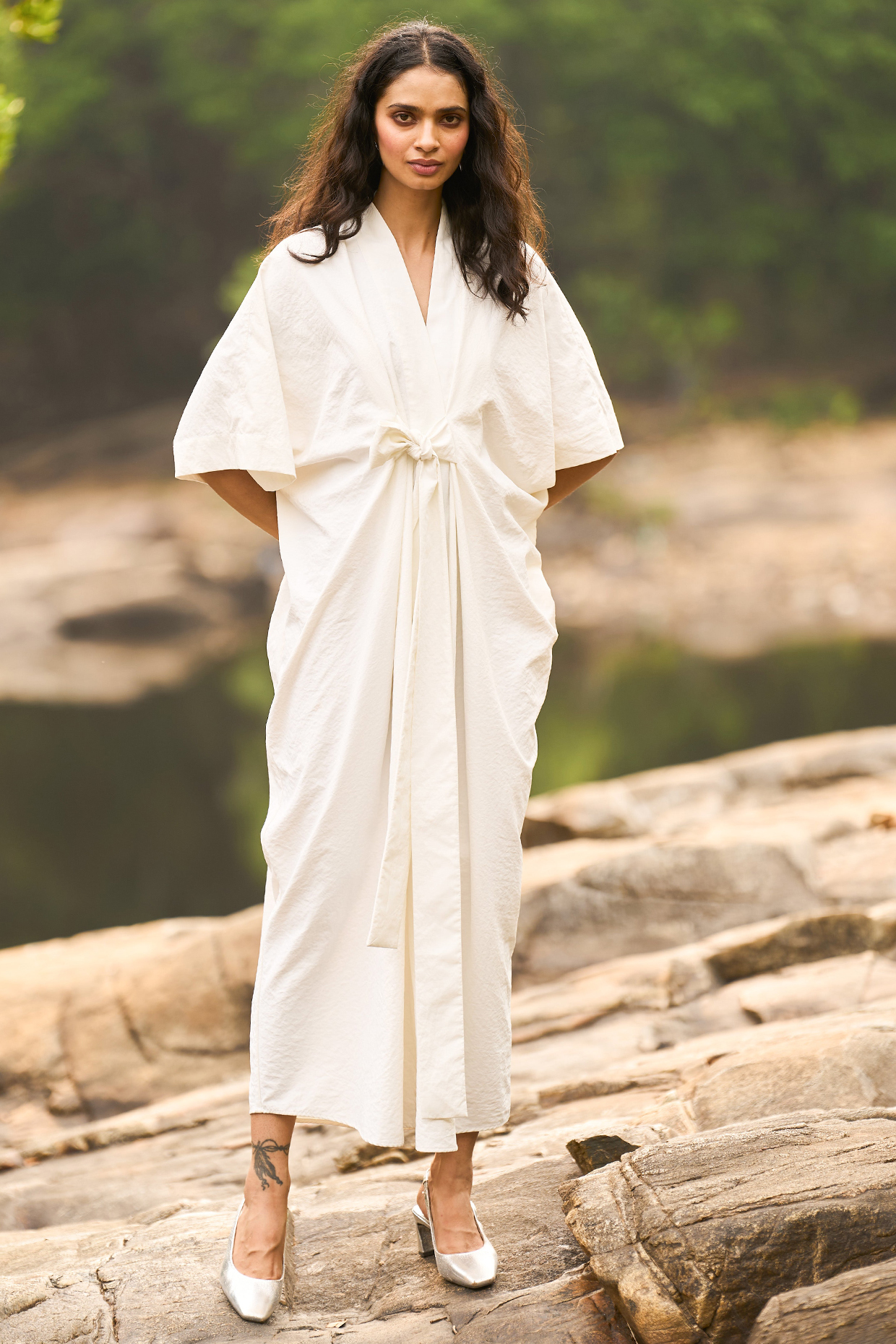 Ivory Recycled Polyester Kaftan Summer Dress by Dash and Dot at Pernia's Pop Up Shop