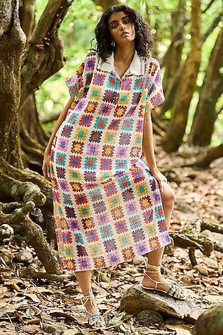 Multi-Colored Viscose Printed Shirt Dress by Dash and Dot