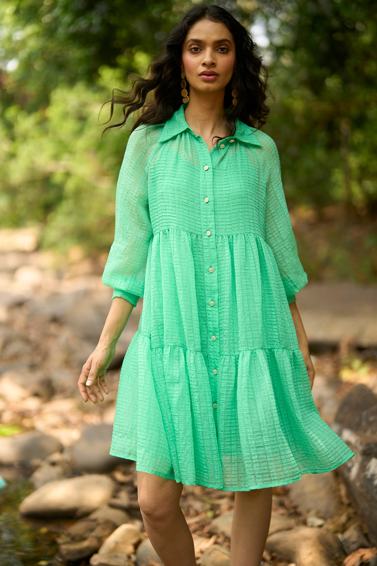 Multi-Colored Tencel & Nylon Printed Tiered Summer Dress by Dash and Dot at Pernia's Pop Up Shop