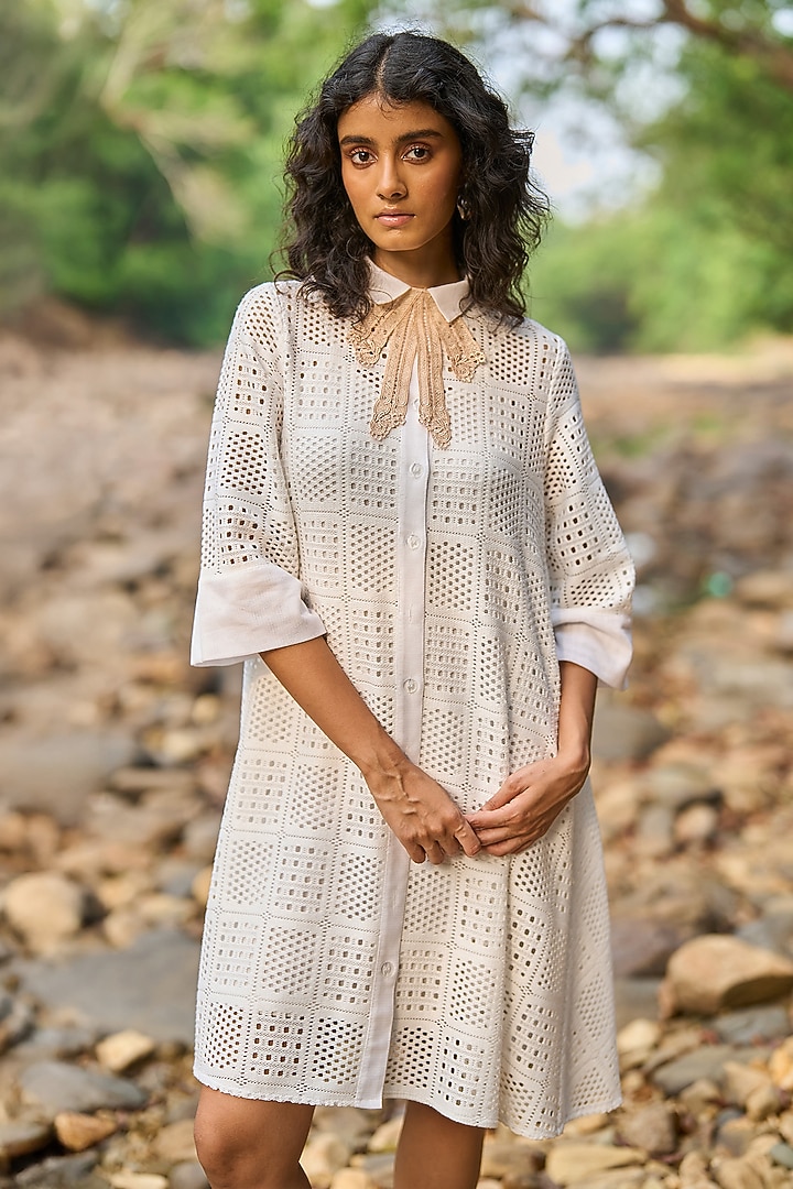 White Nylon & Organic Cotton A-Line Summer Dress by Dash and Dot at Pernia's Pop Up Shop