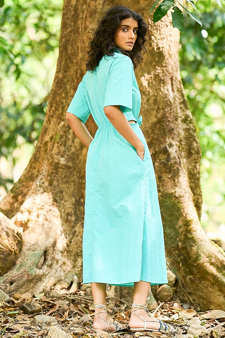 Blue Nylon A-Line Midi Summer Dress by Dash and Dot at Pernia's Pop Up Shop